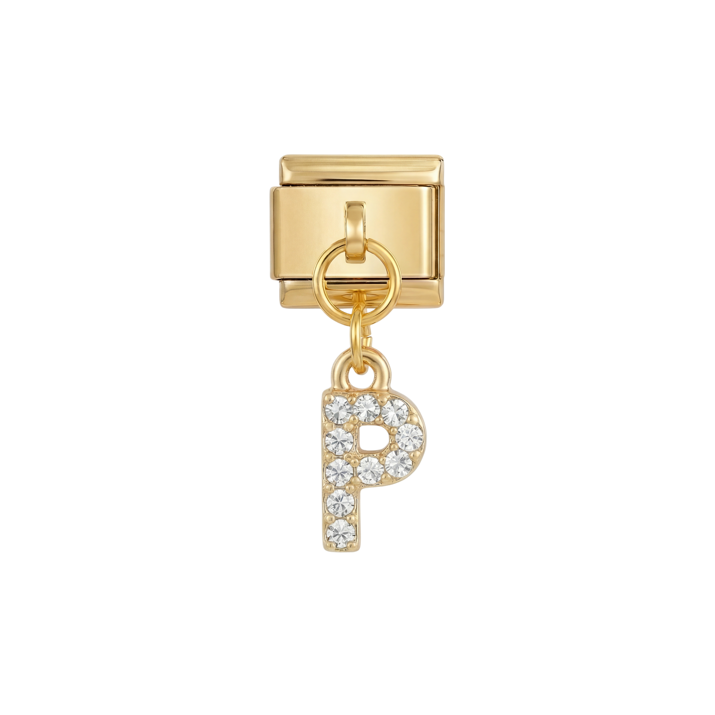 Letter P with stones, Hanging, on Gold