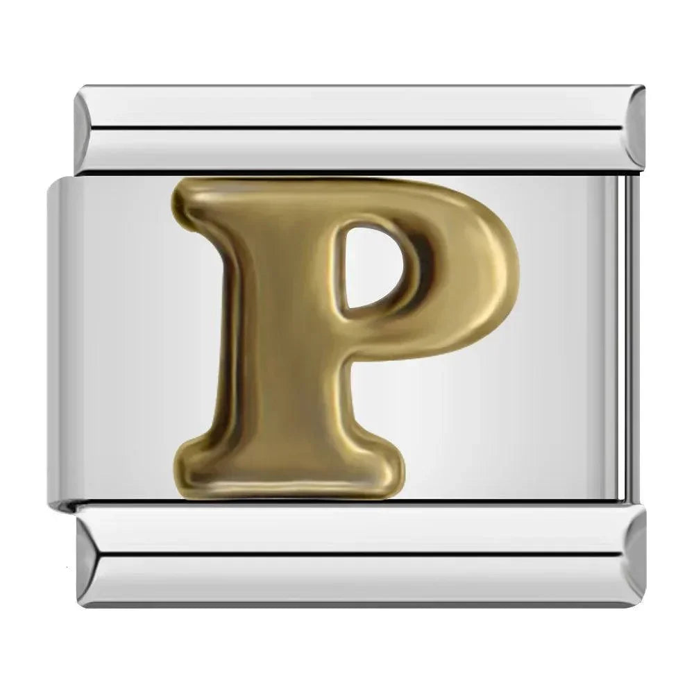 Letter P in Gold, on Silver - Charms Official