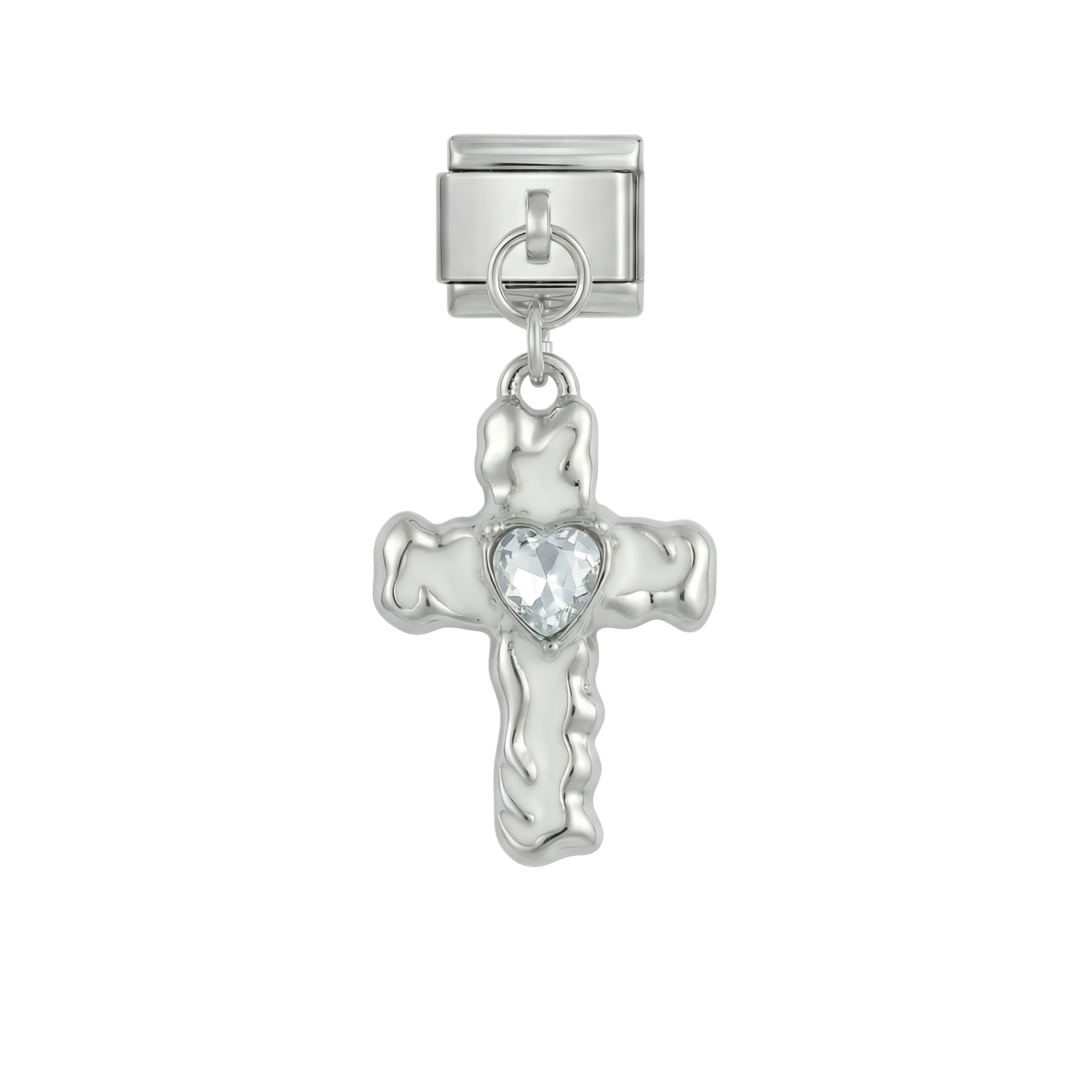 Cross with Heart, on Silver