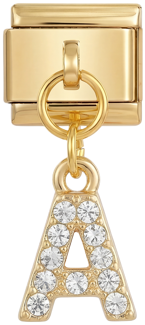 Letter A with stones, Hanging, on Gold - Letter-A-with-stones-hanging-on-gold.png