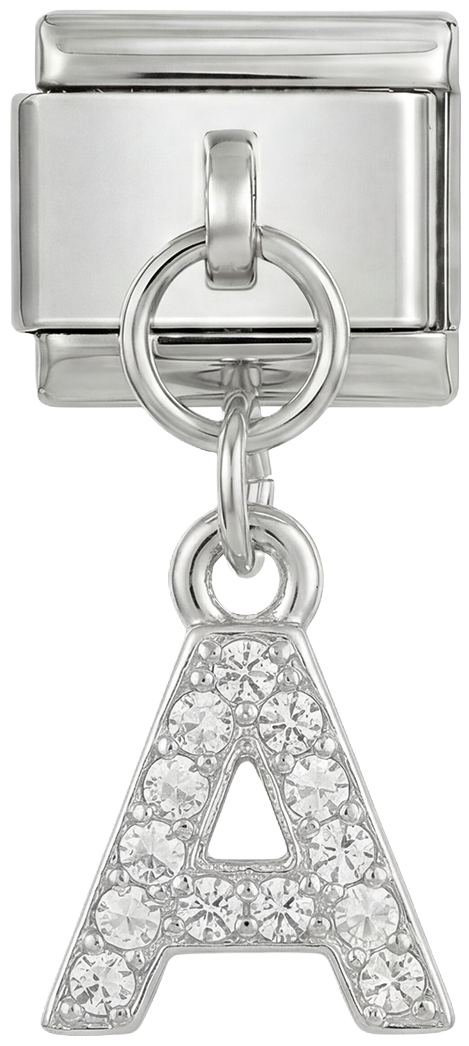 Letter A with stones, Hanging, on Silver - Letter-A-with-stones-hanging-on-silver.png