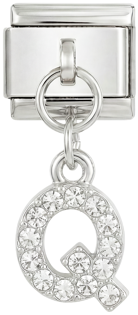 Letter Q with stones, Hanging, on Silver - Letter-Q-with-stones-hanging-on-silver.png