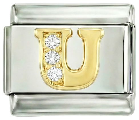Letter U in Gold with Stones, on Silver
