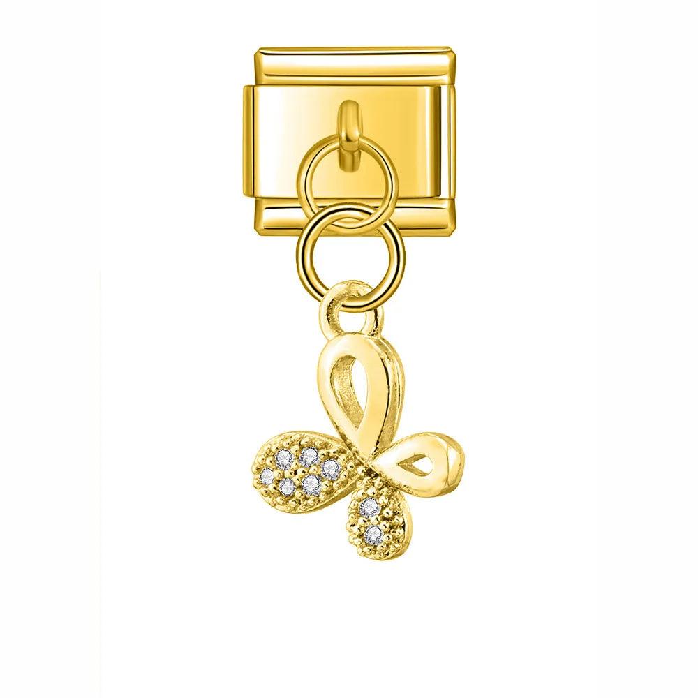 Butterfly with White Stones, on Gold - Charms Official