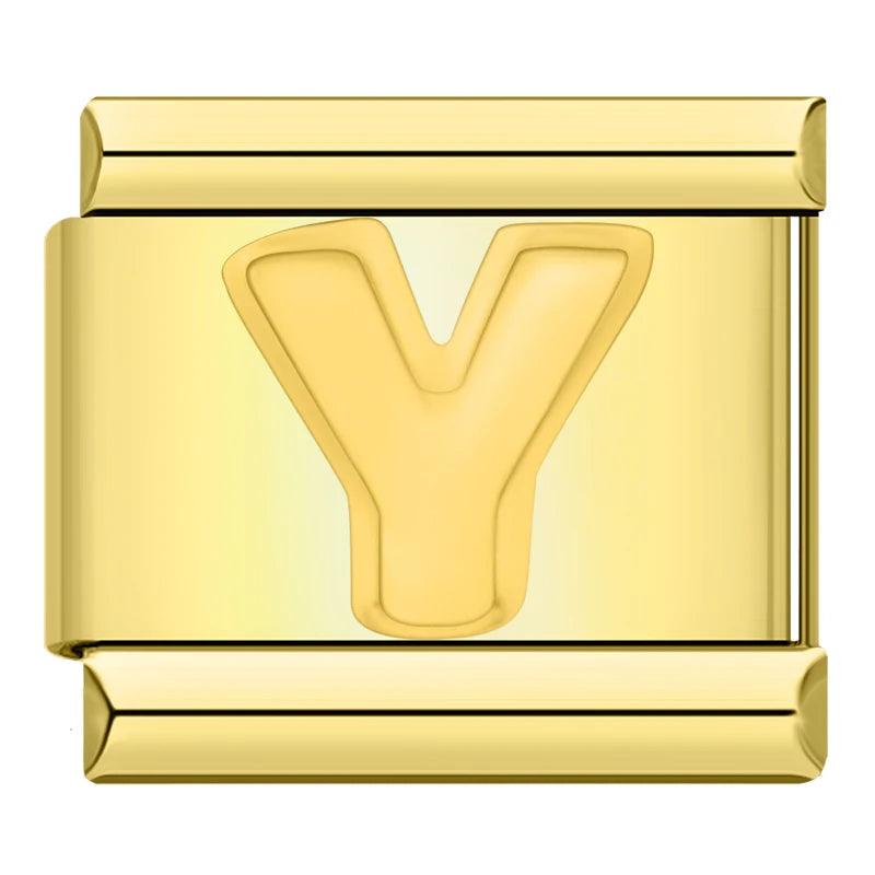 Letter Y in Gold, on Gold - Charms Official